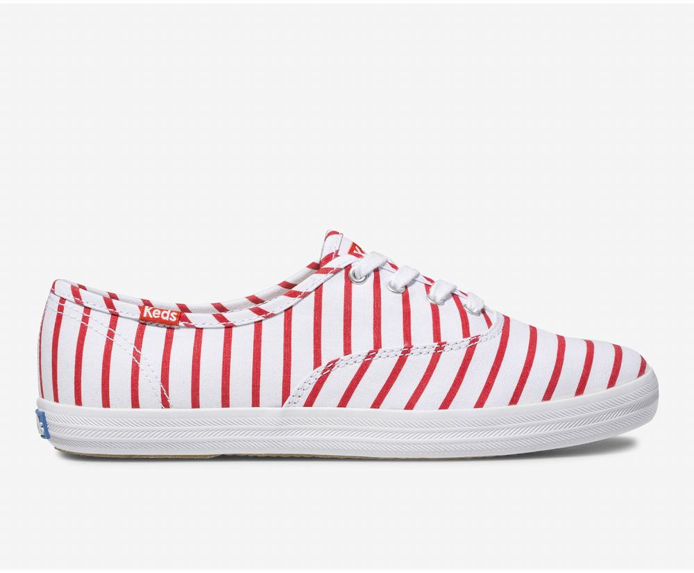 Women's Keds Champion Breton Stripe Sneakers White Red 7492083ZG - South Africa